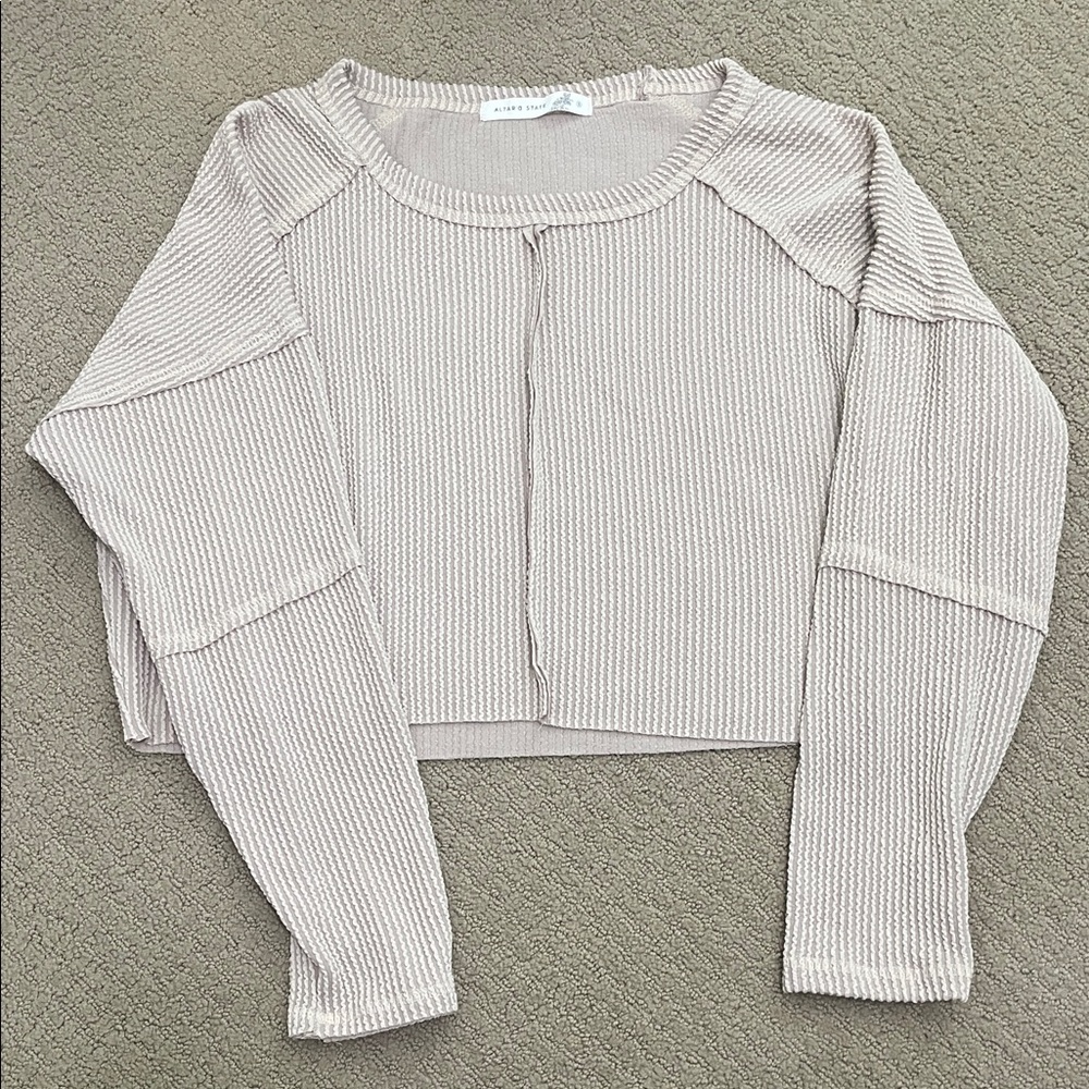 Altar'd State Beige Ribbed Long Sleeve Top